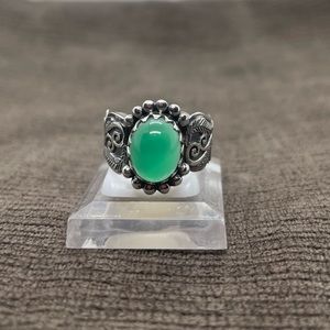 Sterling Silver Natural Green onyx adjustable ring